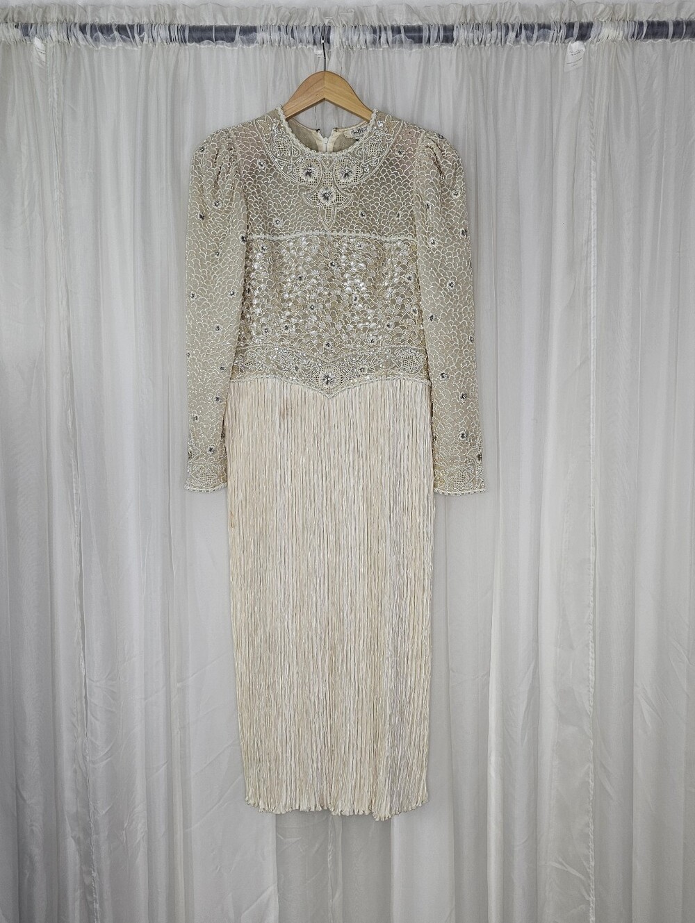Vintage Mary McFadden Couture Beaded Gown 80s Cream Marii Pleat Stunning Rare - Picture 2 of 16